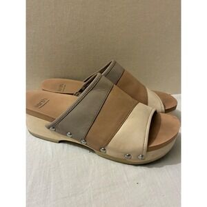 Earth Womens 8.5 Wedges Pine Tiga Leather Colorblock Platform Slide Sandals